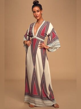 Lulus Montecito Cream Print Maxi Dress Size L